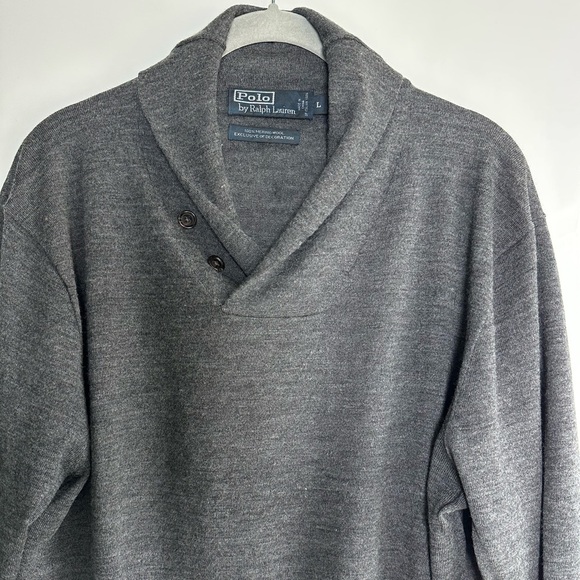 Polo Ralph Lauren Merino Wool Sweater Shawl Collar Size Large Gray - Picture 2 of 5